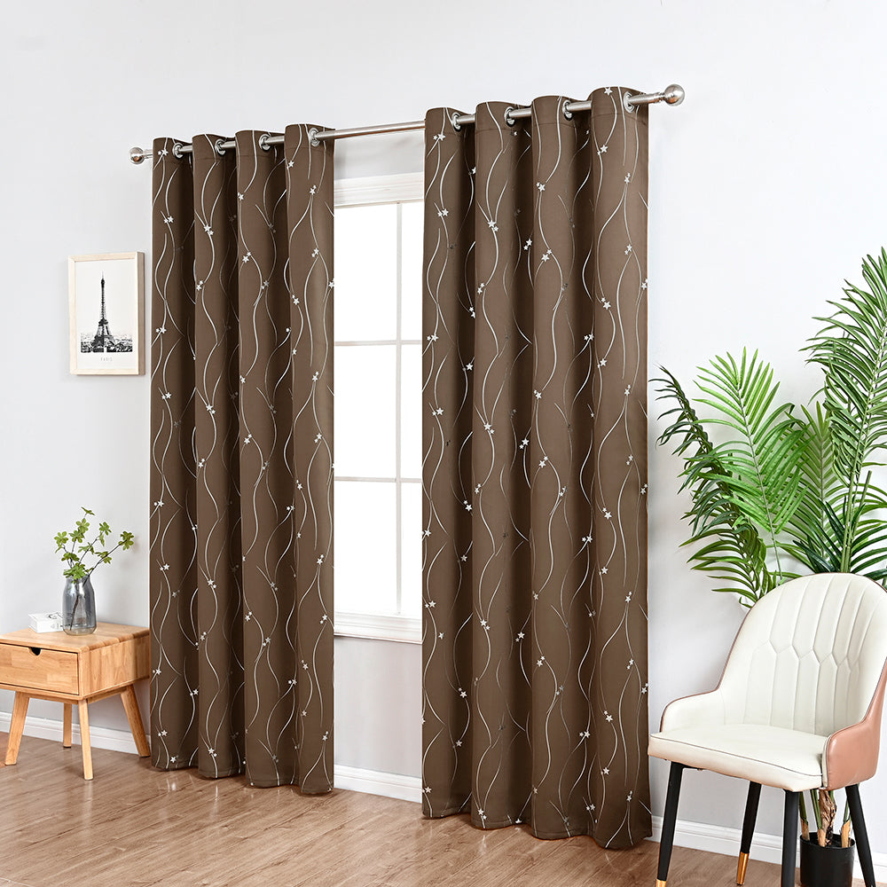 Modern Wavy Line and Star Pattern Thermal Blackout Curtain