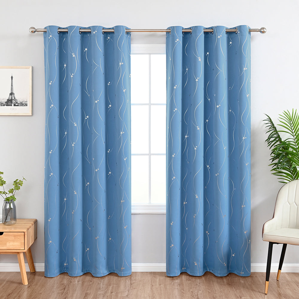 Modern Wavy Line and Star Pattern Thermal Blackout Curtain