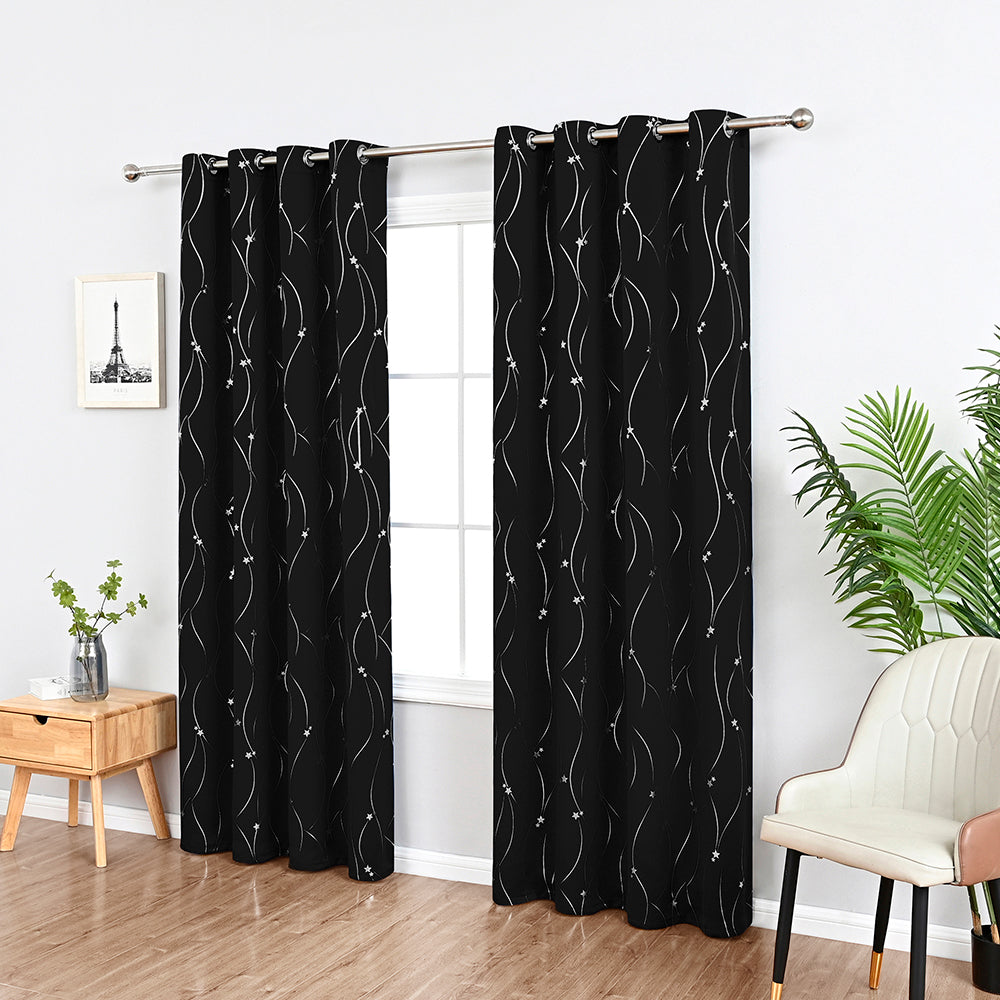 Modern Wavy Line and Star Pattern Thermal Blackout Curtain