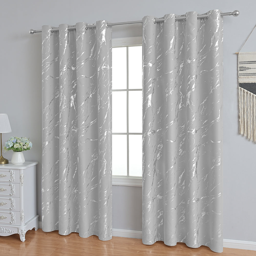 Modern Simple Silver Marble Pattern Thermal Blackout Curtain