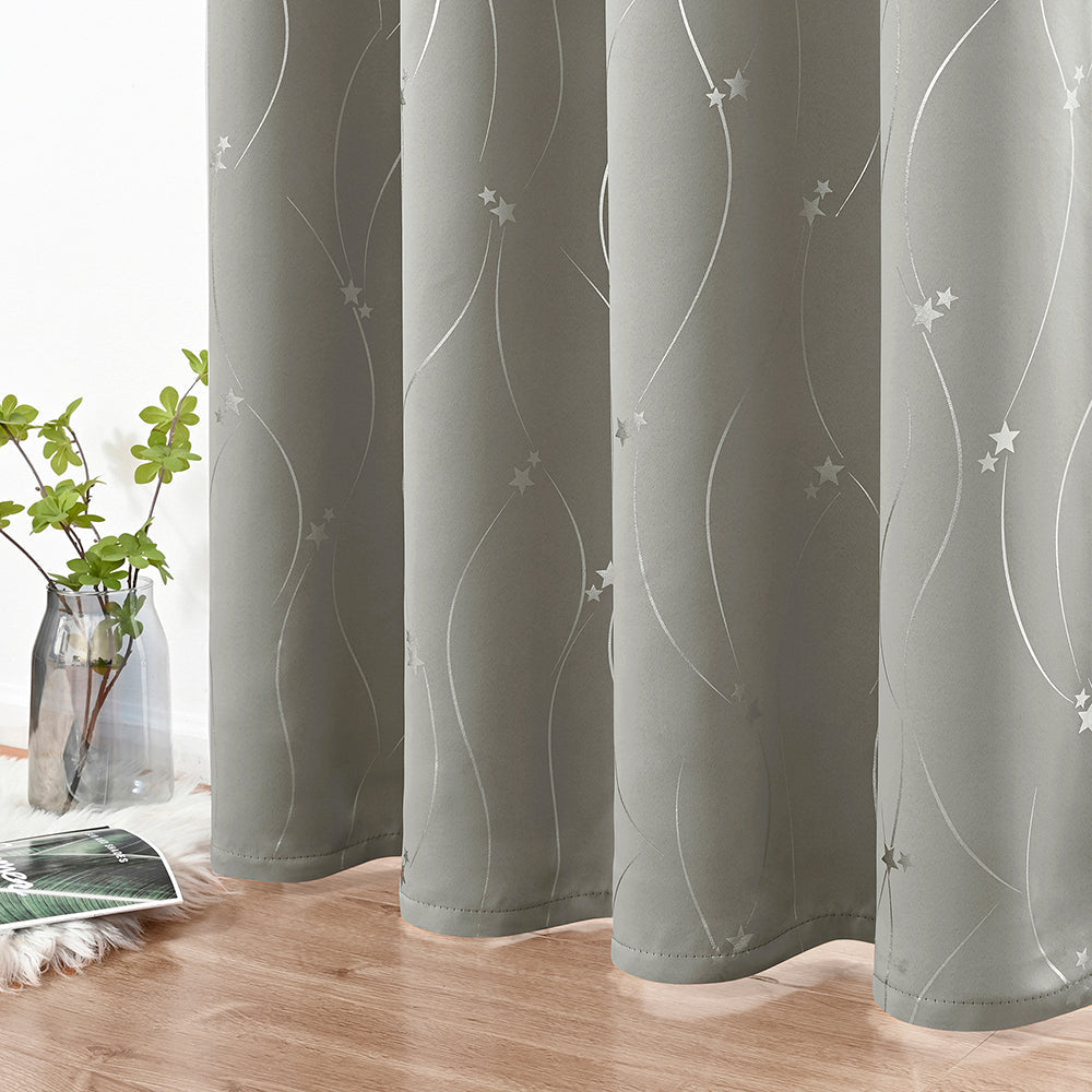 Modern Wavy Line and Star Pattern Thermal Blackout Curtain