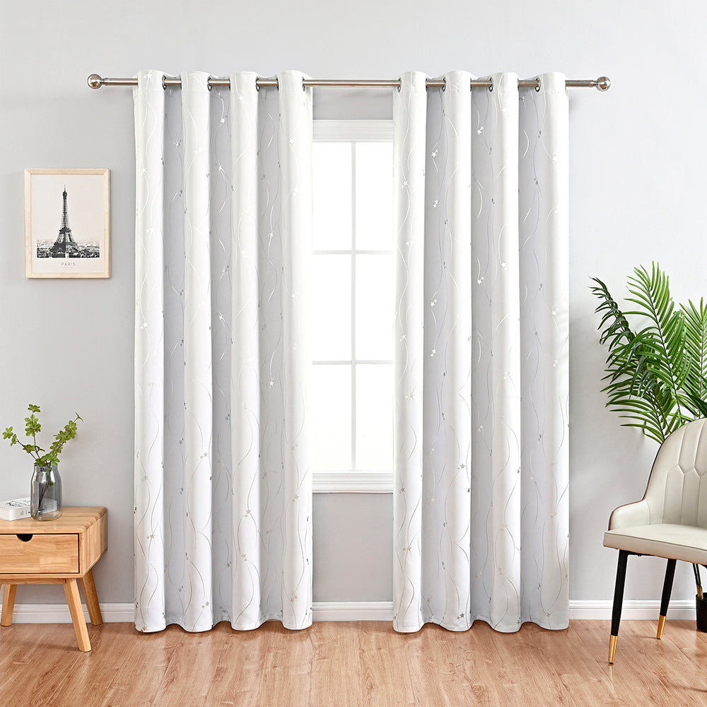 Modern Wavy Line and Star Pattern Thermal Blackout Curtain