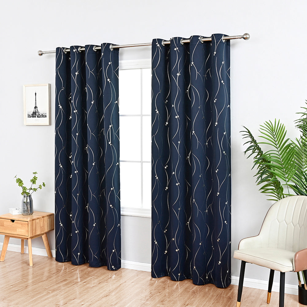 Modern Wavy Line and Star Pattern Thermal Blackout Curtain