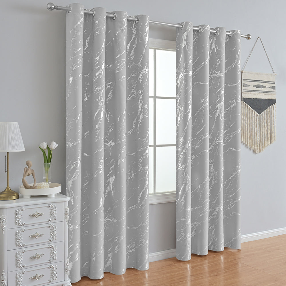 Modern Simple Silver Marble Pattern Thermal Blackout Curtain