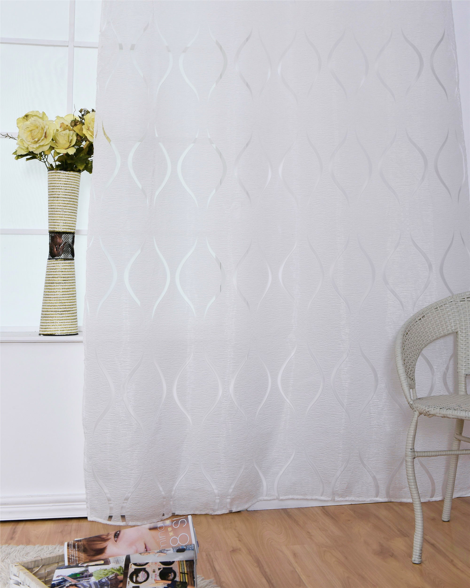 Modern Wave Pattern Bubble Translucent Sheer Curtain