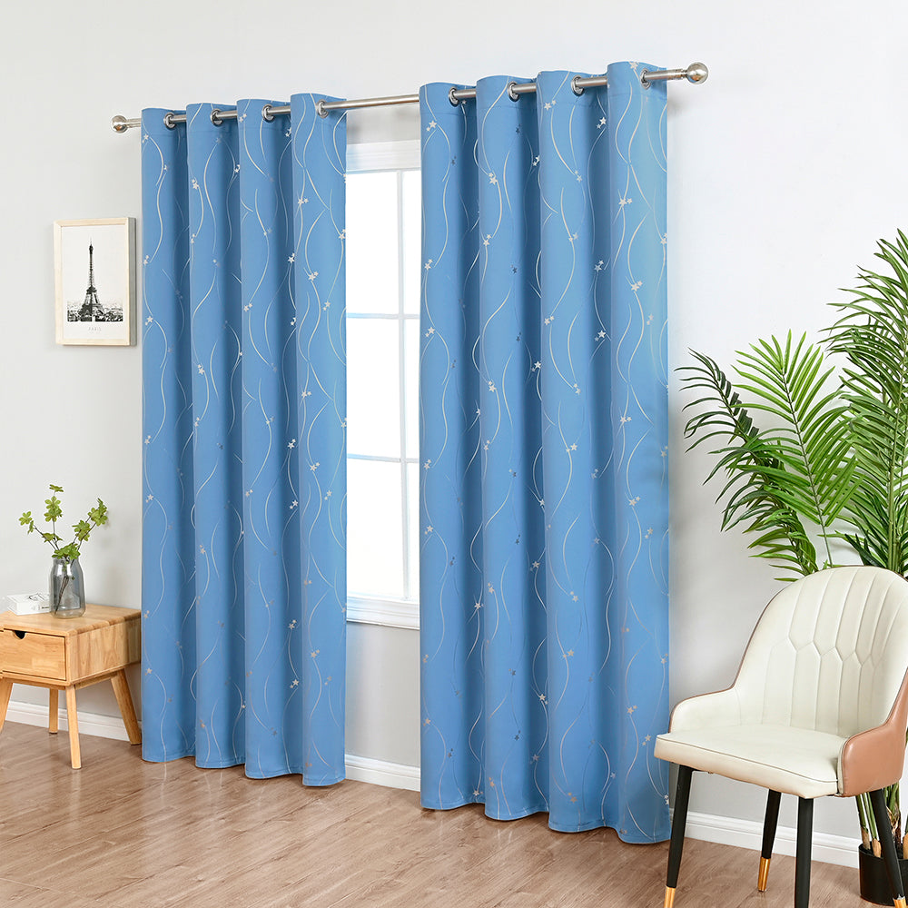 Modern Wavy Line and Star Pattern Thermal Blackout Curtain