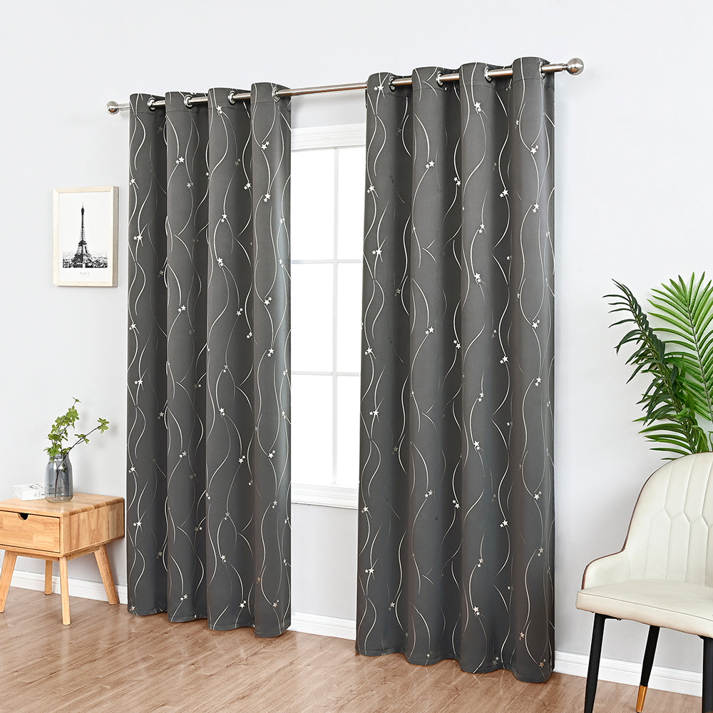 Modern Wavy Line and Star Pattern Thermal Blackout Curtain