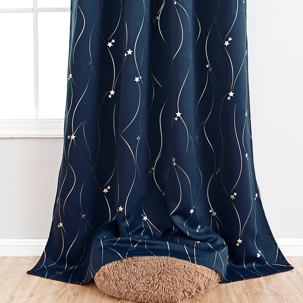 Modern Wavy Line and Star Pattern Thermal Blackout Curtain