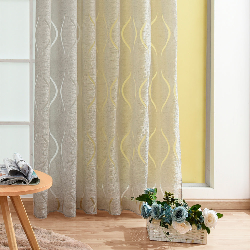 Modern Wave Pattern Bubble Translucent Sheer Curtain