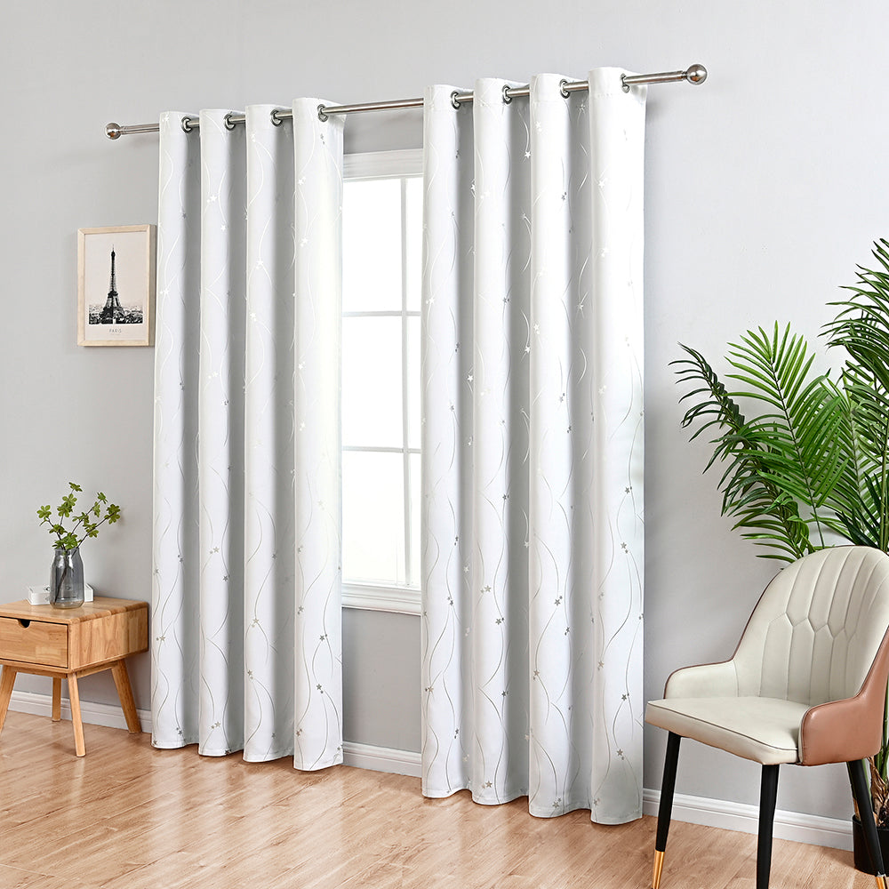 Modern Wavy Line and Star Pattern Thermal Blackout Curtain