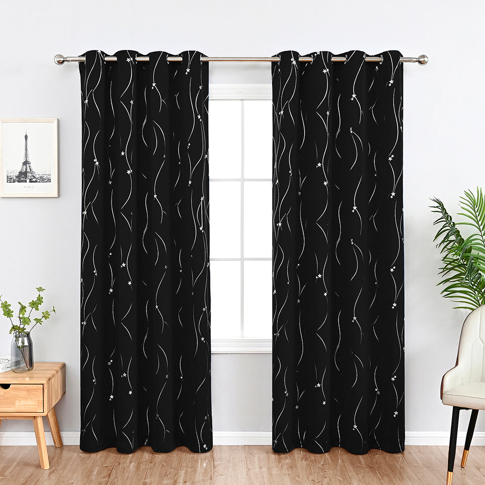 Modern Wavy Line and Star Pattern Thermal Blackout Curtain