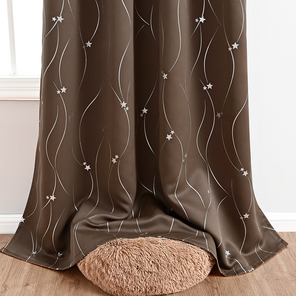 Modern Wavy Line and Star Pattern Thermal Blackout Curtain