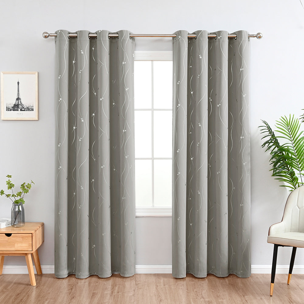 Modern Wavy Line and Star Pattern Thermal Blackout Curtain