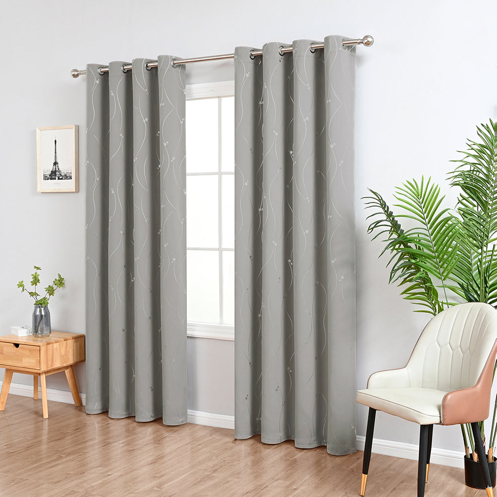 Modern Wavy Line and Star Pattern Thermal Blackout Curtain