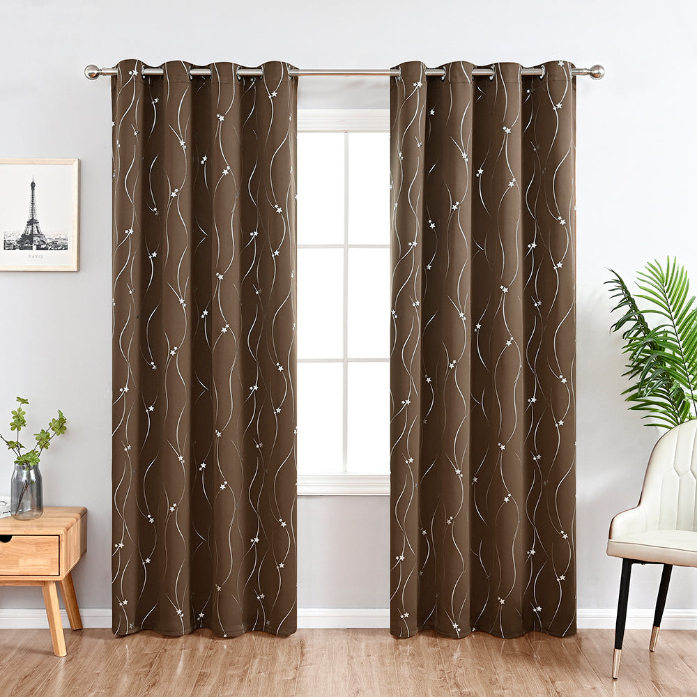 Modern Wavy Line and Star Pattern Thermal Blackout Curtain