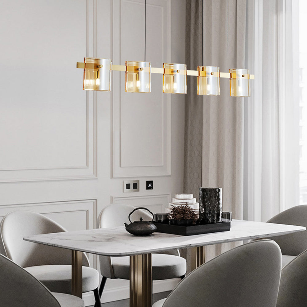 Evette Moderne Design Minimalistische Lineaire Hanglamp Metalen/Glas Zwart/Goud Eetkamer