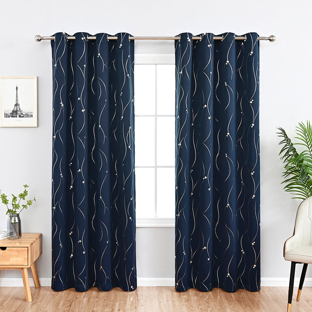 Modern Wavy Line and Star Pattern Thermal Blackout Curtain