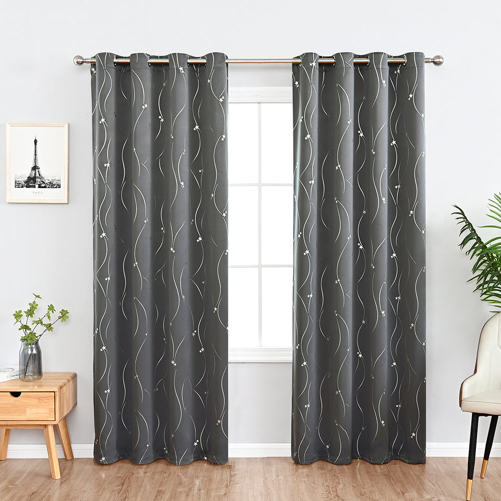 Modern Wavy Line and Star Pattern Thermal Blackout Curtain