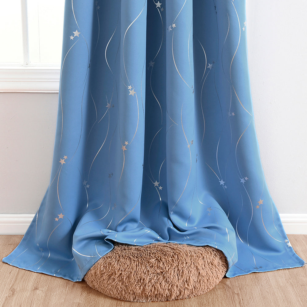 Modern Wavy Line and Star Pattern Thermal Blackout Curtain