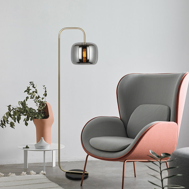 HailieMinimalistische Moderne Vloerlamp Boog Rook Grijs Metaal/Glas Slaapkamer/Woonkamer