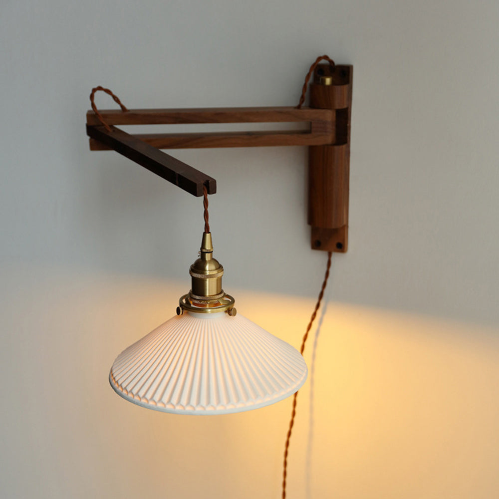 Ozawa Vintage Design LED Koepel Wandlamp Keramiek/Hout Walnoot/Helder Slaapkamer