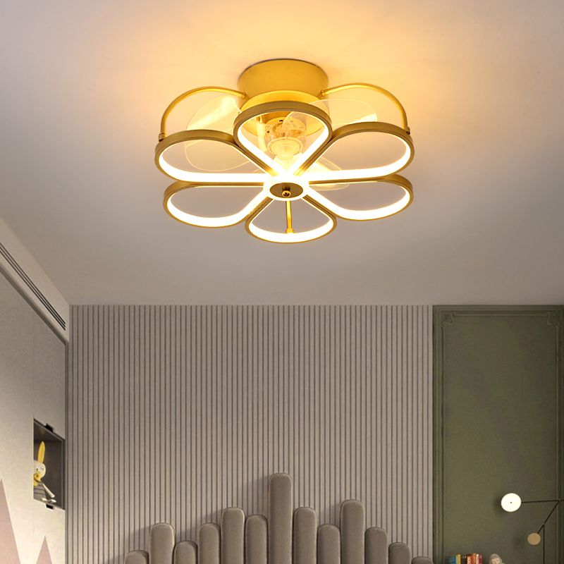 Hana Design Bloem Plafondventilator met Lamp Metaal/Acryl Wit/Goud Slaap/Woon/Eetkamer