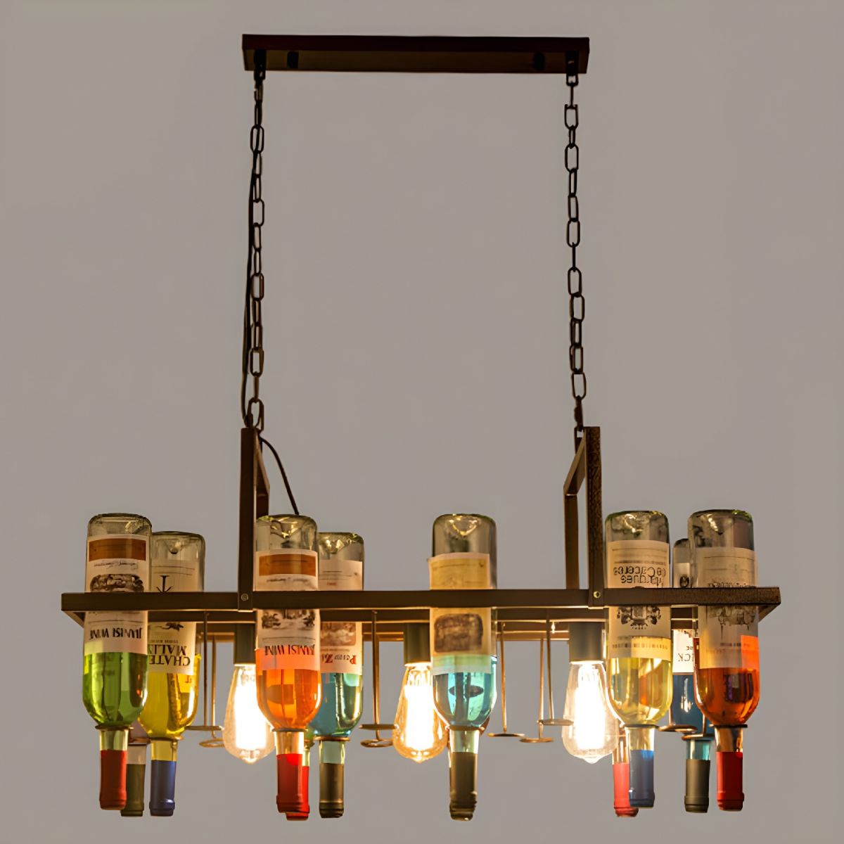 Hailie Art-Deco Wijnfles Glas Hanglamp Roest