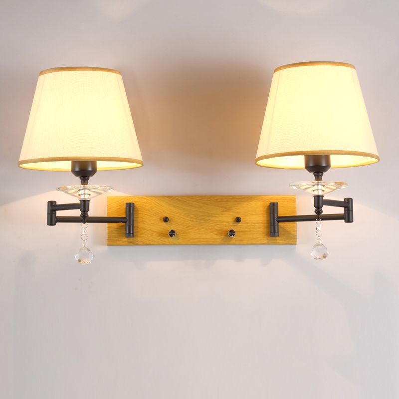 Carins Moderne Design Wandlamp Dubbele Lampkop Verstelbaar Stof Hout/Zilver Slaapkamer/Woomkamer