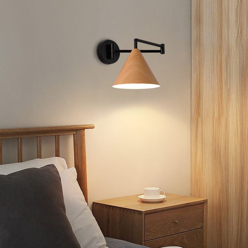 Ozawa Modern Design Kegelvormige Verstelbare Wandlamp, Metaal/Hout Slaapkamer/Woonkamer