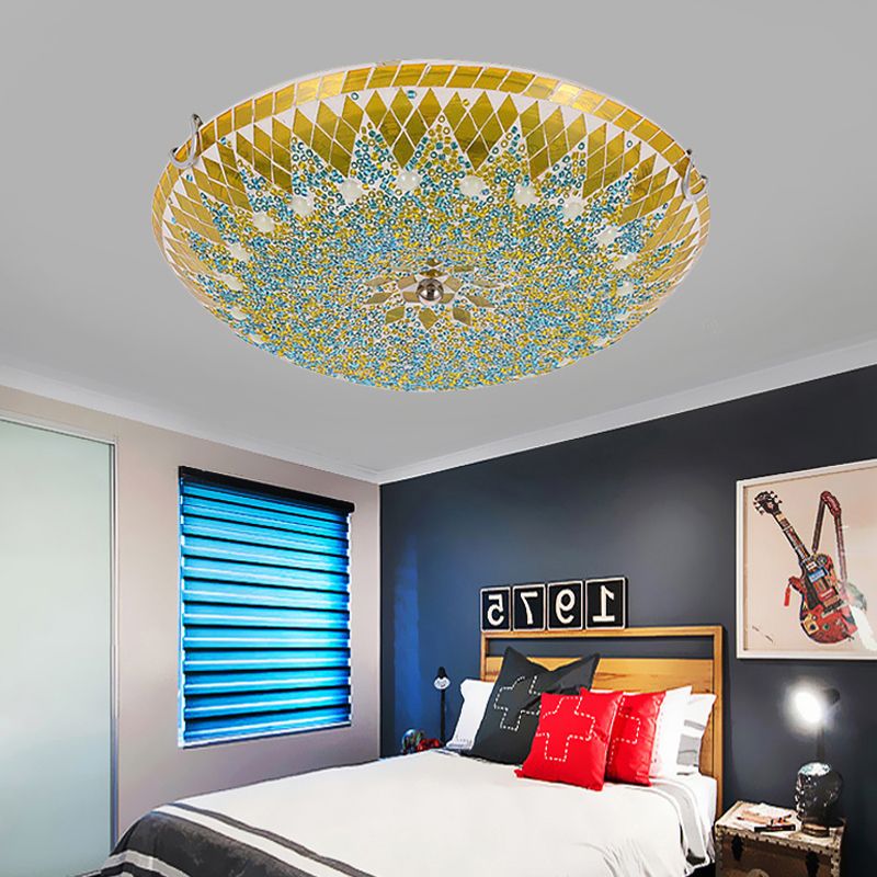 Eryn Moderne Ronde Plafondlamp Blauw Metaal/Glas Slaapkamer/Woonkamer