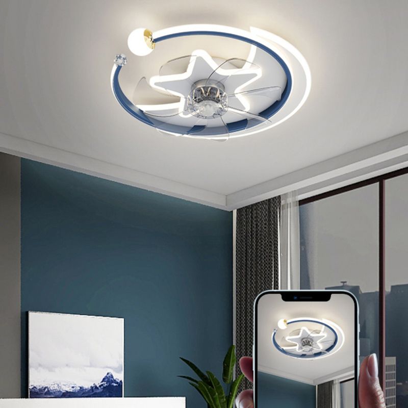 Minori Design Star Plafondventilator met Lamp Metaal/Acryl Zwart/Blauw/Goud Slaap/Woon/Eetkamer