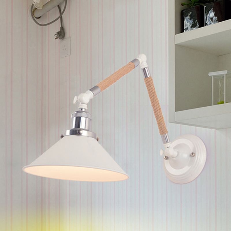 Carins Moderne Design Wandlamp Hennep Verstelbaar Wit Touw/Metaal Slaapkamer/Woonkamer