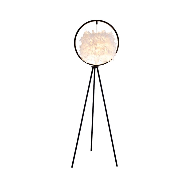O'Moore Moderne Design Elegante Veren Ring Driepoot Vloerlamp Zwart/Goud Metaal/Stof Slaapkamer/Woonkamer