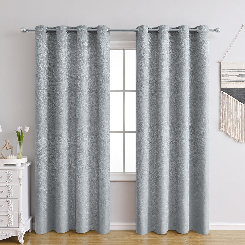 Modern Blackout Curtains Waves Textured, Gray/Blue/Green, Living Room