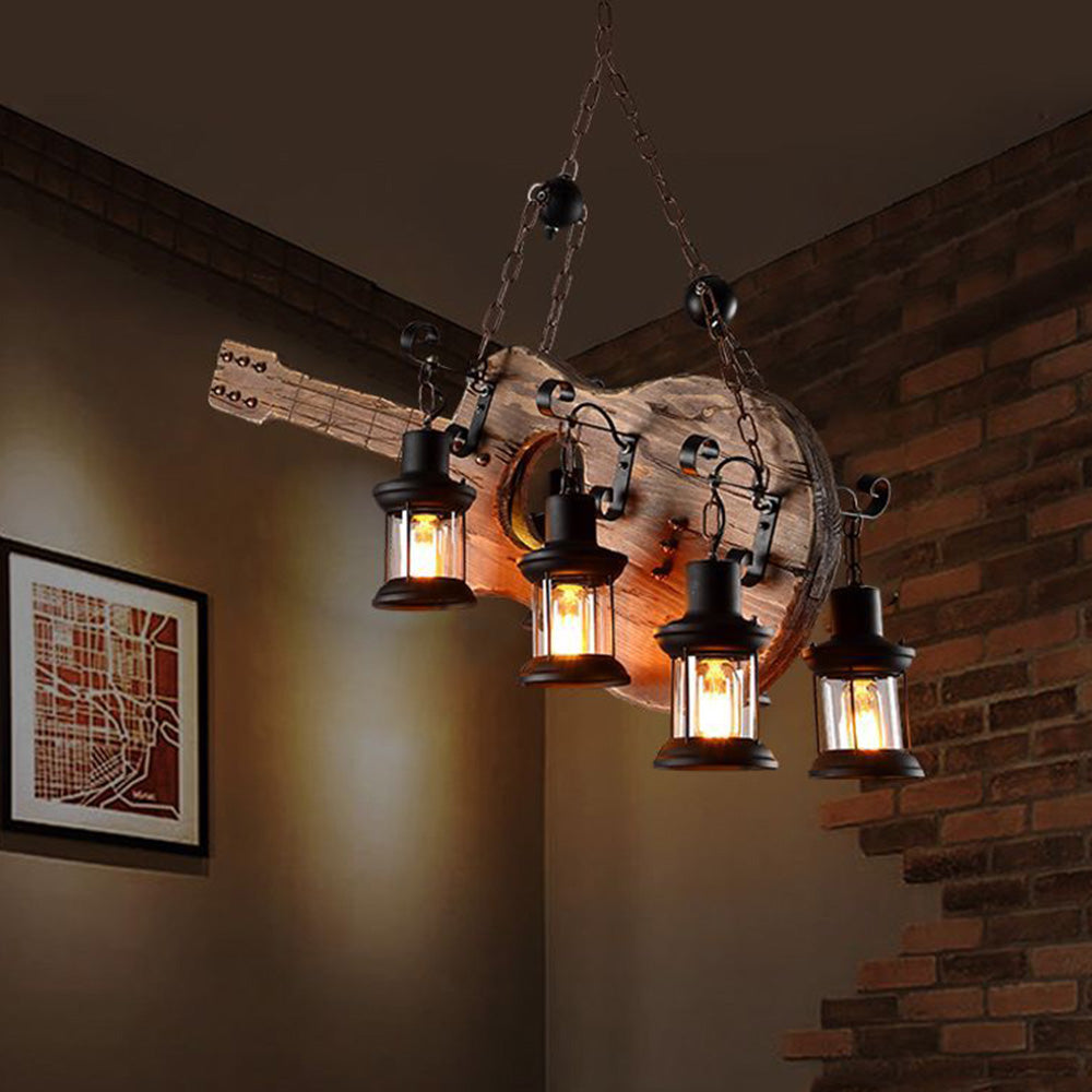 Austin Gitaar Hanglamp, Metaal & Hout, 4 Lamps
