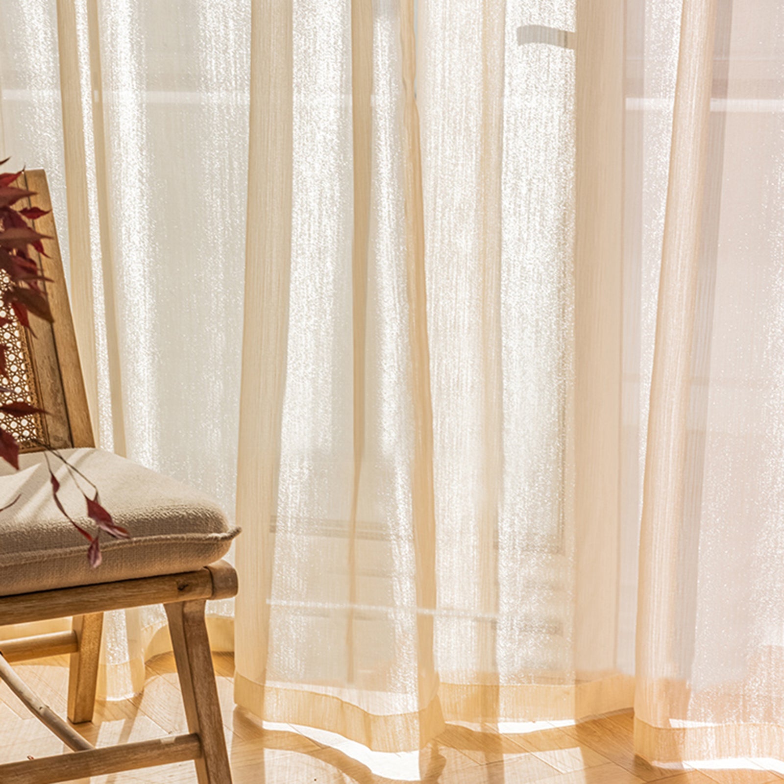 French Weaving Translucent Sheer Curtain, Glod/Coffee/Black/White