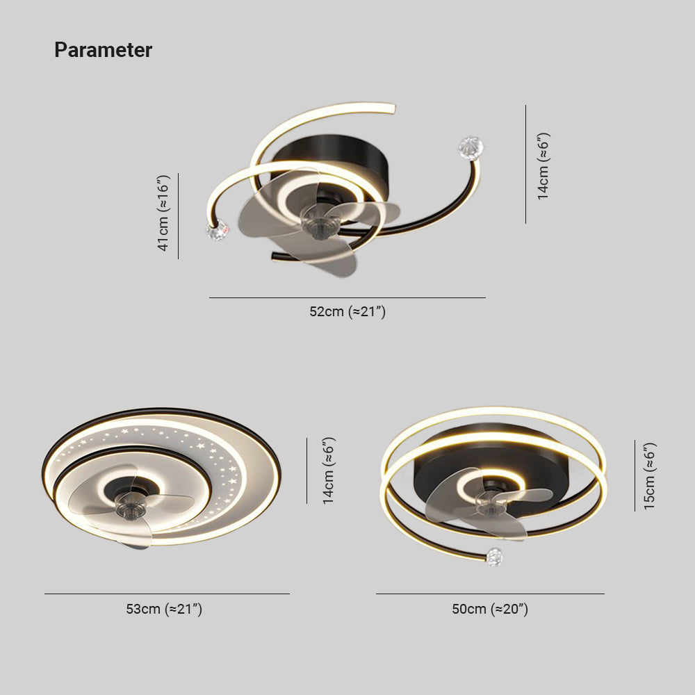 Quinn Moderne Ronde Plafondventilator met Lamp Metaal/Acryl Zwart/Goud Slaap/Woon/Eetkamer