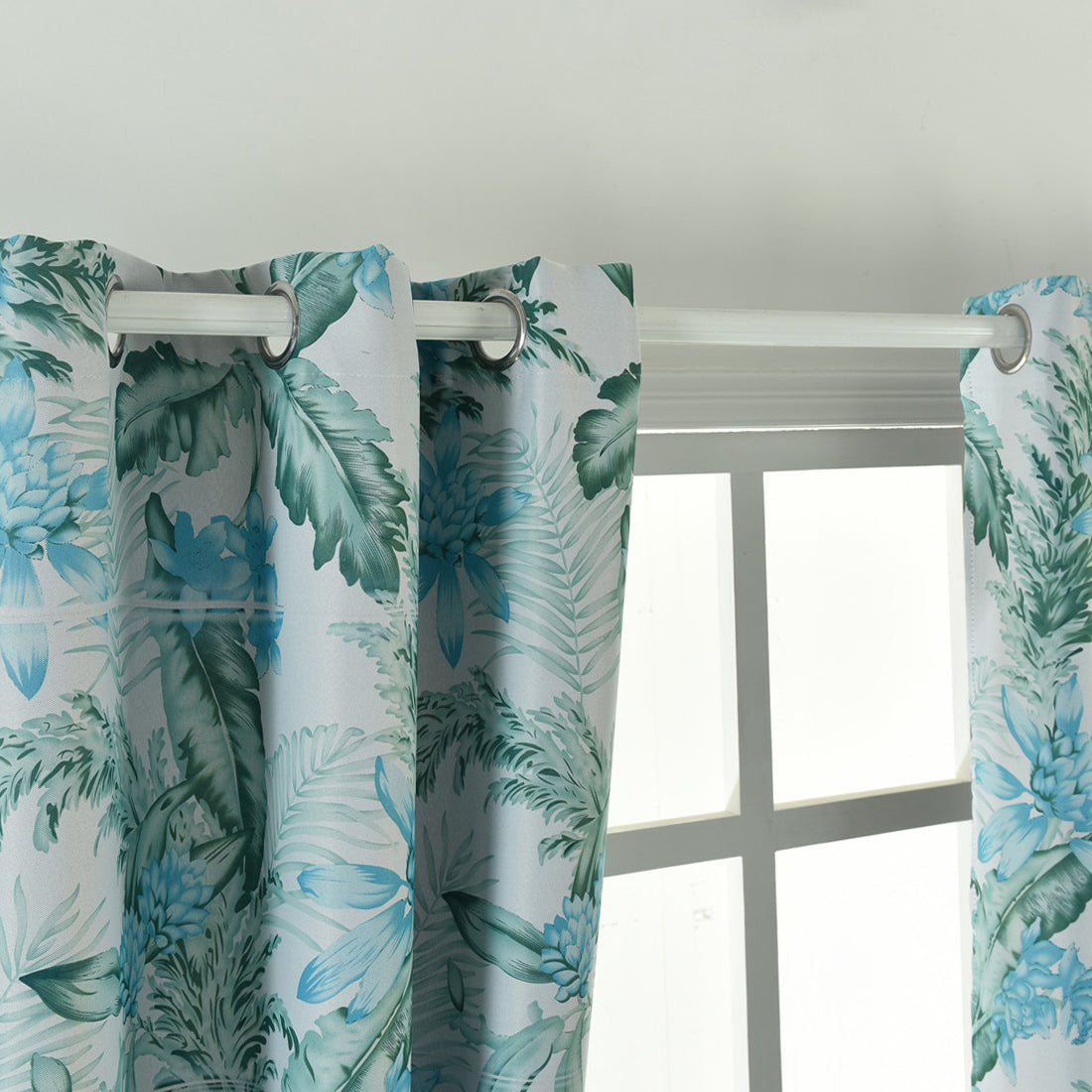 Modern Blue Plant Forest Nature Pattern Blackout Curtain