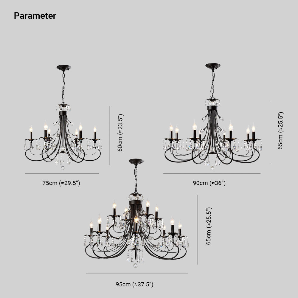 SilvaRetro Design Luxe LED Kroonluchter Zwart Kristal Woonkamer