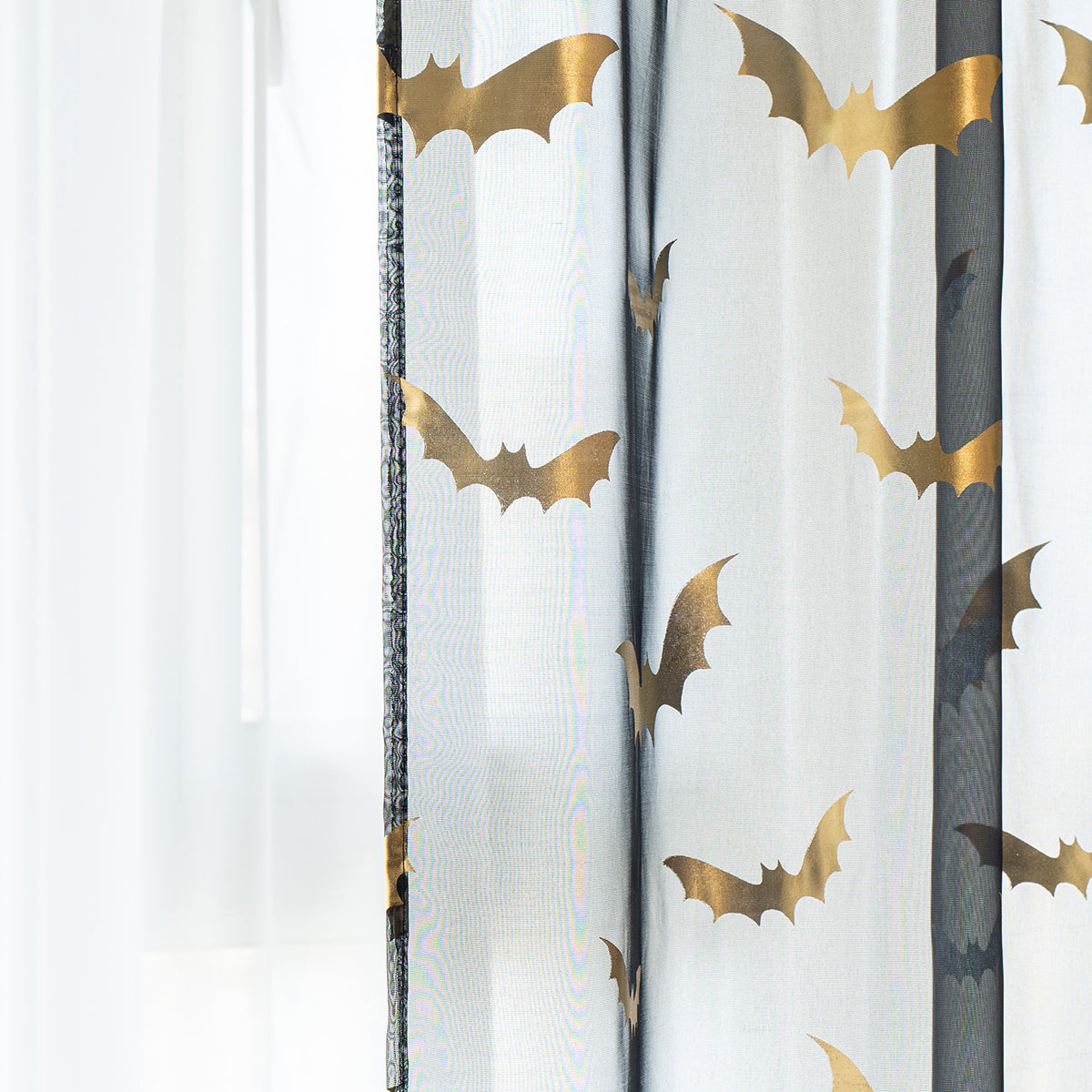 Modern Black Bat Print Sheer Polyester Curtains