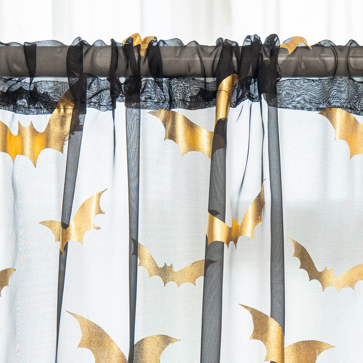 Modern Black Bat Print Sheer Polyester Curtains