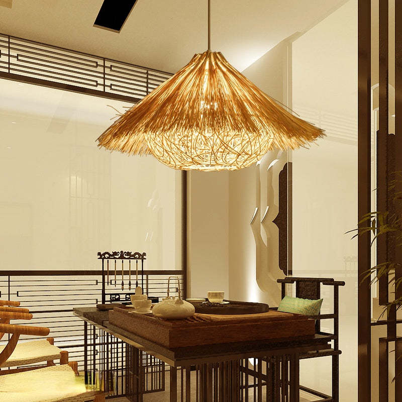 Muto Moderne Design Handgeweven Rotan Modellerende Hanglamp Geel/Bruin Woonkamer/Slaapkamer