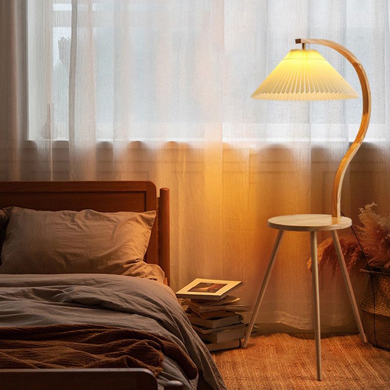 Ozawa Moderne Geplooide Nachtkastje Vloerlamp Hout Stof Woonkamer/Slaapkamer