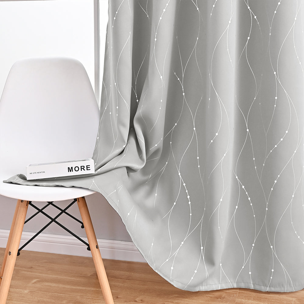 Modern Wave and Dots Pattern Thermal Blackout Curtain