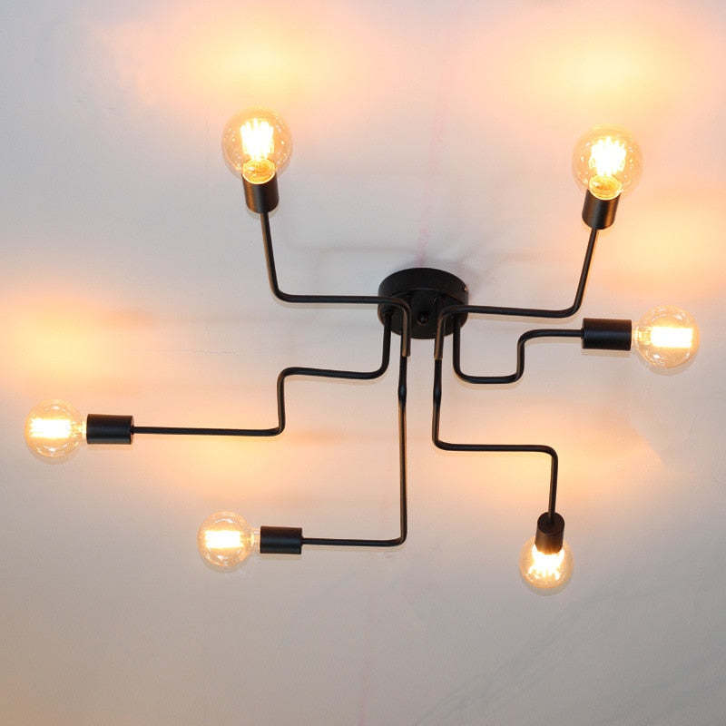 Vintage Moderne Minimalistische Industriële Metalen Plafondlamp Zwart