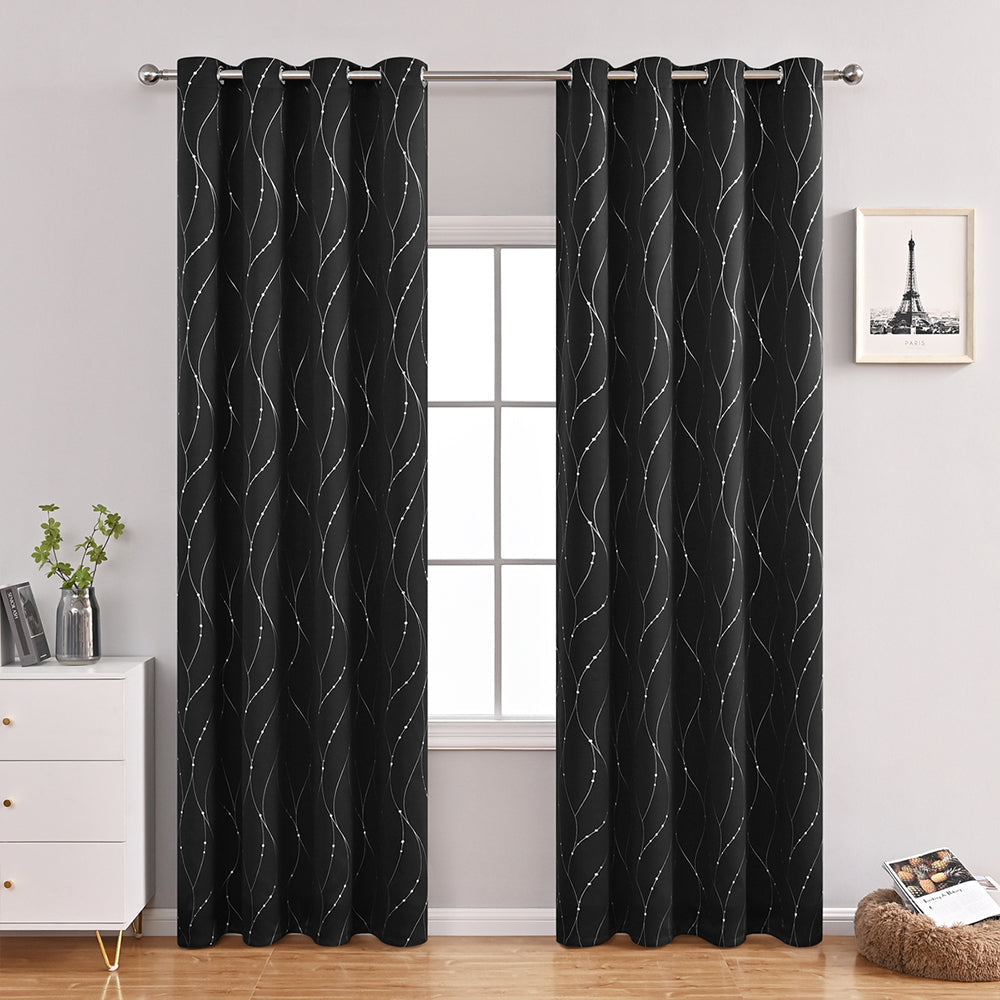 Modern Wave and Dots Pattern Thermal Blackout Curtain