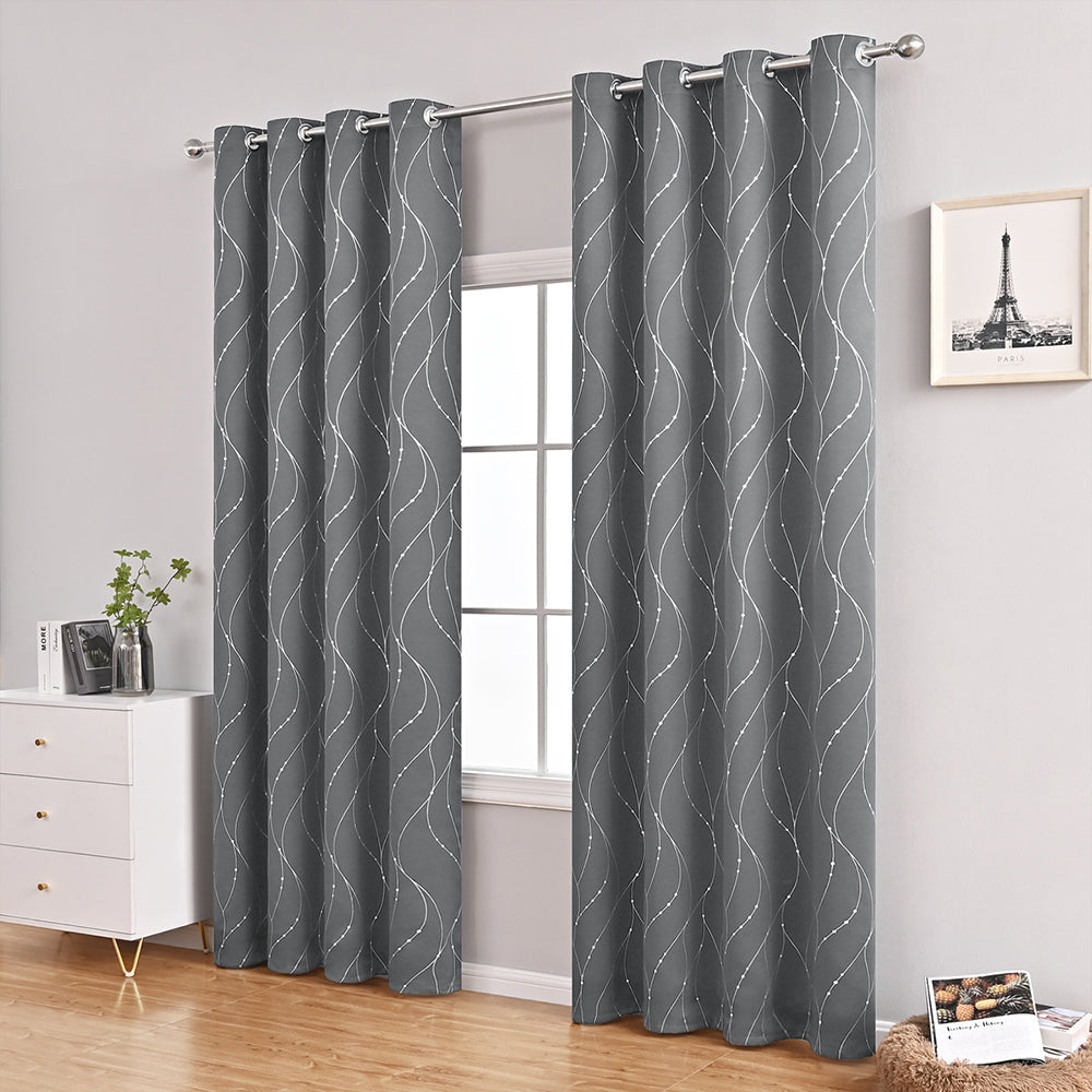 Modern Wave and Dots Pattern Thermal Blackout Curtain