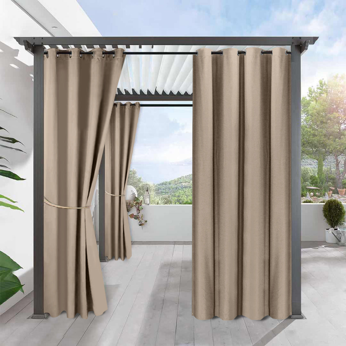 Modern Linen  Solid Color Outdoor Full Blackout Curtains