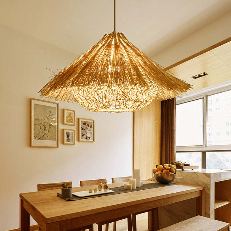 Muto Moderne Design Handgeweven Rotan Modellerende Hanglamp Geel/Bruin Woonkamer/Slaapkamer