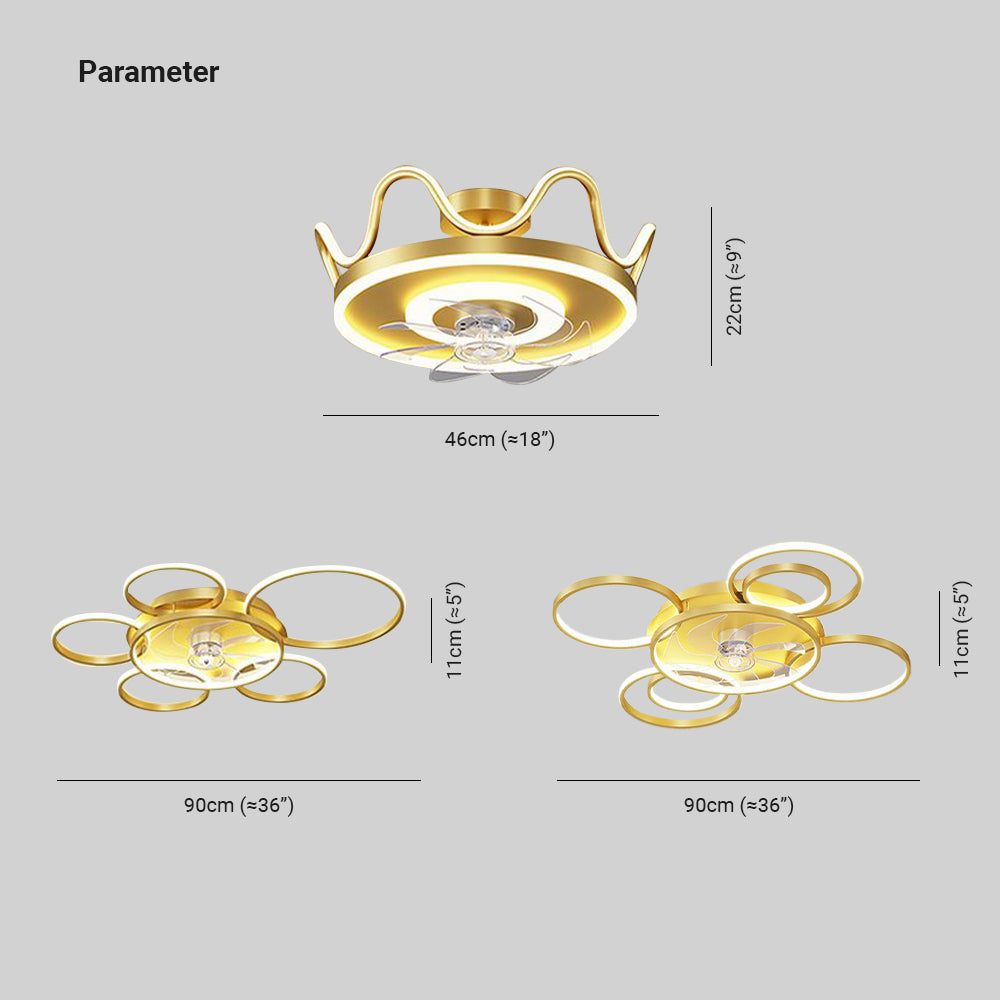 Arisha Design Plafondventilator met Lamp Metaal/Acryl Zwart/Wit/Goud Slaap/Woon/Eetkamer